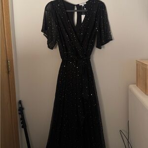 Baltic Born Maxi Black Gold Sequin Wrap Dress NWT bridesmaids dress